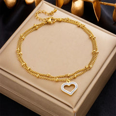 Elegant Multilayer Heart Anklet